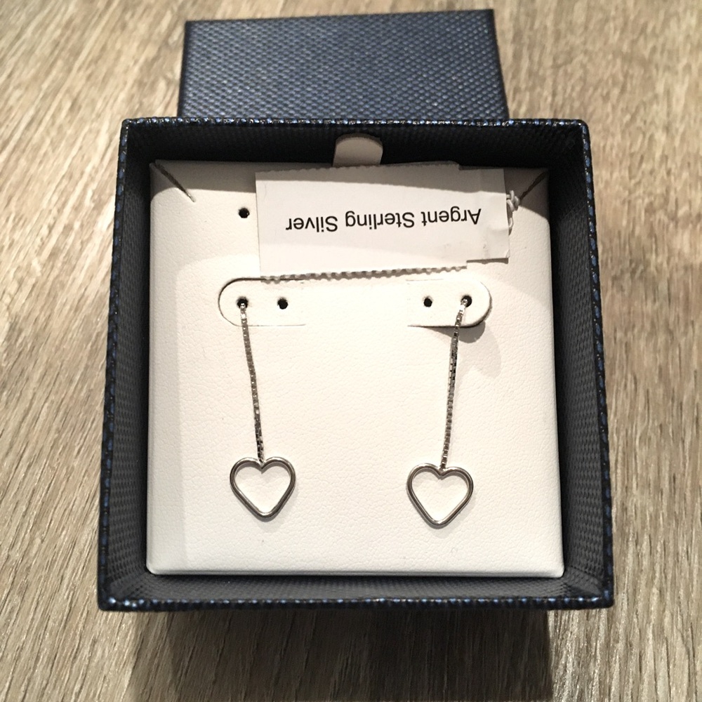 Sterling silver heart dangling earrings, adjustable length